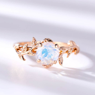 14K hoa hồng vàng lá hoa tròn cắt nhẫn cưới mặt trăng Nhẫn đính hôn