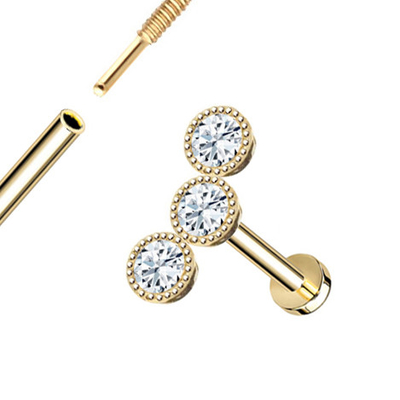 Vàng 14K Milgrain ba gờ có ren bằng phẳng Mặt sau kim cương tự nhiên Xuyên trang sức