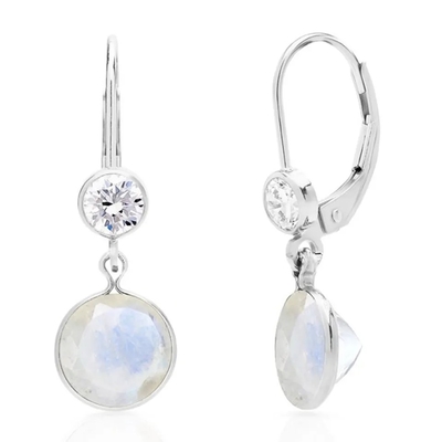 Trang sức Zircon trắng Bán buôn Trang sức Moonstone Bông tai thiết kế đẹp