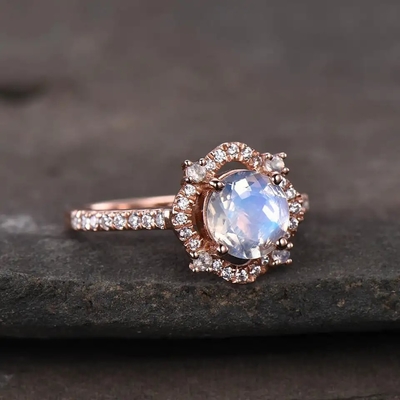 Chất Liệu Bạc 925 CZ Bán Buôn Trang Sức Đá Tự Nhiên Mặt Cầu Vồng Đá Mặt Trăng
