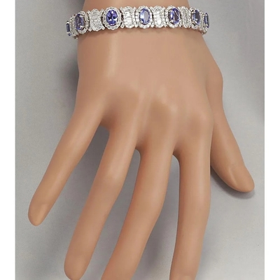 24.70 CTW Vòng tay kim cương và đá Tanzanite tự nhiên bằng vàng trắng nguyên khối 14K