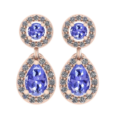 7.82 Bông tai kim cương và đá Tanzanite tự nhiên CTW Vàng hồng nguyên khối 14K