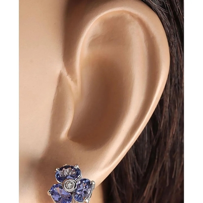 3.08 Bông tai kim cương và đá Tanzanite tự nhiên CTW Vàng trắng nguyên khối 14K