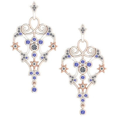 Bông tai vàng hồng 14K 0,61 Ctw I2/I3 Tanzanite và kim cương được chứng nhận