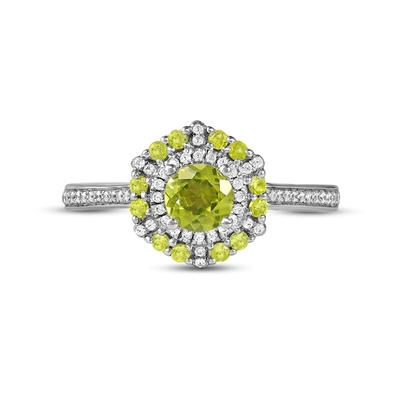 Peridot xanh lục &amp; Nhẫn kim cương 1/6 ct tw Vàng trắng 10K bằng bạc