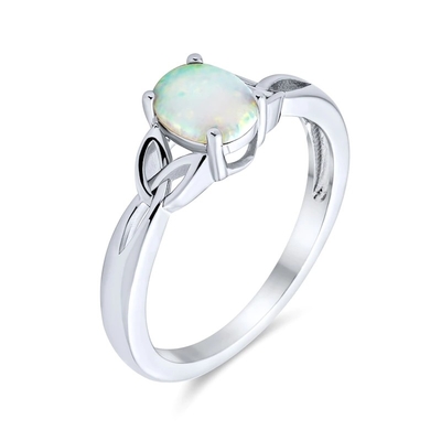 Nhẫn tạo điểm nhấn mặt thắt nút tình yêu Celtic bằng đá opal do phòng thí nghiệm hình bầu dục bằng bạc sterling