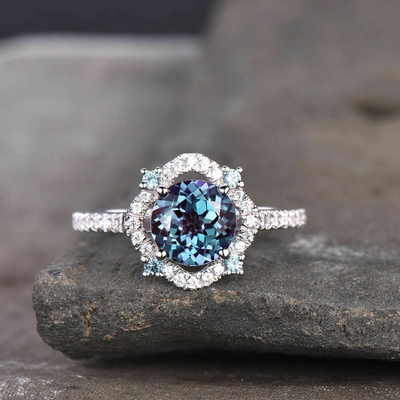 Trang sức bằng đá Alexandrite tổng hợp bằng bạc 925 Sterling, Nhẫn Alexandrite được tạo ra trong phòng thí nghiệm 8MM