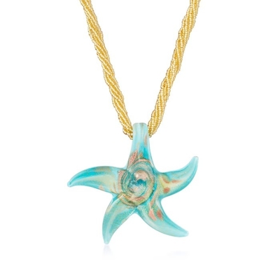 Vòng cổ sao biển thủy tinh Murano màu ngọc lam của Ý với vàng 18kt trên đồng bảng Anh