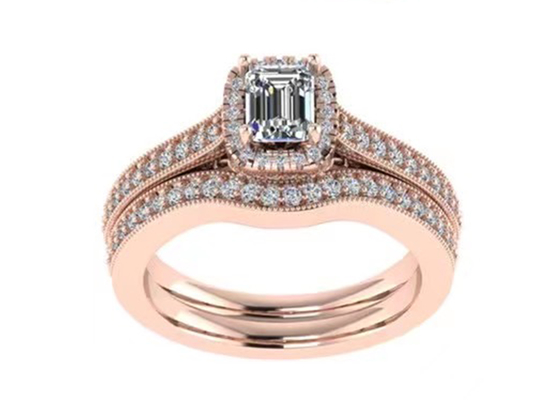Trang sức vàng khối 0,8ct 14K, bộ nhẫn đính hôn bằng vàng hồng RA5,6 × 4,5MM