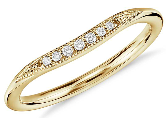 Nhẫn vàng vàng 14K nhỏ xinh, nhẫn xếp kim cương Kích thước 2mm 1,5mm 1,3mm