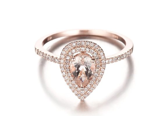 Quả lê Cắt đôi Halo Morganite Vòng đính hôn 6 × 9MM Trọng lượng 0,79ct ODM