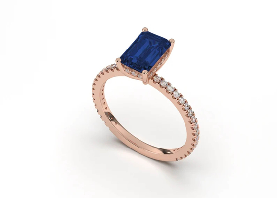 Nhẫn trang sức bằng kim cương thật Sapphire xanh ngọc Cắt kích thước 8 × 6mm