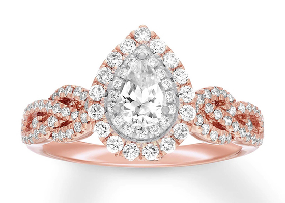 Nhẫn vàng hồng 7ct 8ct 18K, Bộ nhẫn đính hôn và nhẫn cưới 7,0mm Cắt lê