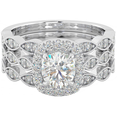 51 cái 0.51CT Halo Kim cương đính hôn Bộ nhẫn Claw Prong Loại cài đặt