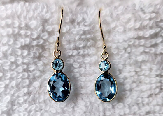 Đồ trang sức vàng 14k thủ công, Hoa tai vàng 14k tự nhiên Đá quý Topaz