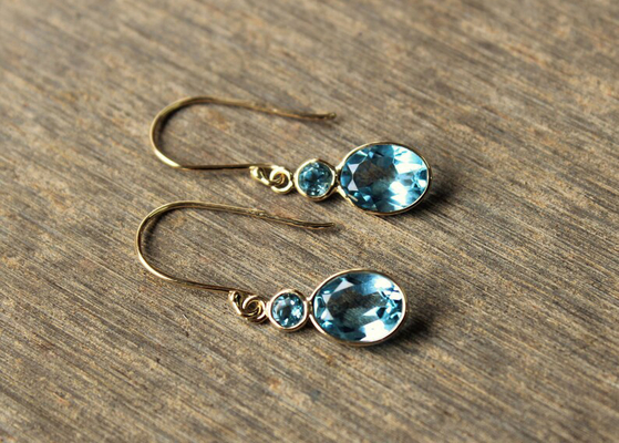 Đồ trang sức vàng 14k thủ công, Hoa tai vàng 14k tự nhiên Đá quý Topaz
