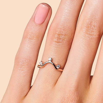 Đồ trang sức bằng kim cương thật bằng vàng hồng 14K, Nhẫn kỷ niệm bằng kim cương thật lạ mắt