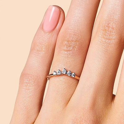 Nhẫn cưới bằng kim cương cắt thật Trang sức vàng hồng 14K rực rỡ