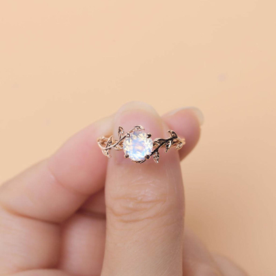 14K hoa hồng vàng lá hoa tròn cắt nhẫn cưới mặt trăng Nhẫn đính hôn