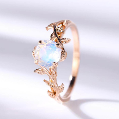 14K hoa hồng vàng lá hoa tròn cắt nhẫn cưới mặt trăng Nhẫn đính hôn