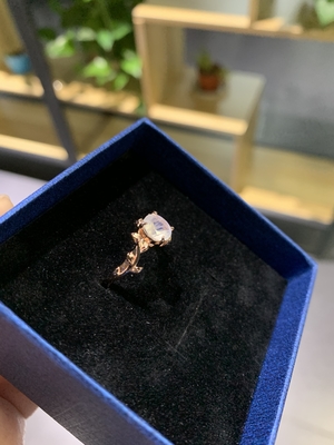 14K hoa hồng vàng lá hoa tròn cắt nhẫn cưới mặt trăng Nhẫn đính hôn