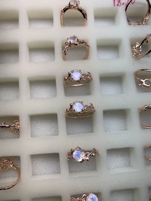 14K hoa hồng vàng lá hoa tròn cắt nhẫn cưới mặt trăng Nhẫn đính hôn