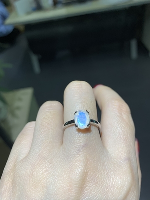 Mặt trăng hình bầu dục cắt bằng vàng trắng 14K với nhẫn CZ Nhẫn đính hôn cho phụ nữ Nhẫn kỷ niệm