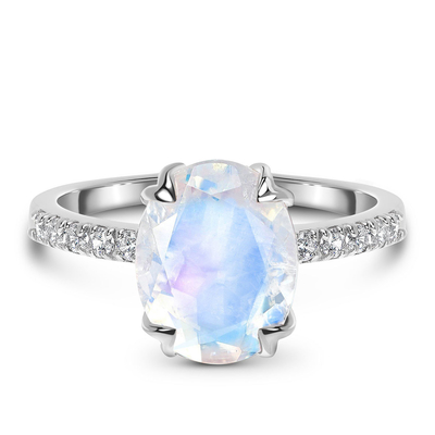 Mặt trăng hình bầu dục cắt bằng vàng trắng 14K với nhẫn CZ Nhẫn đính hôn cho phụ nữ Nhẫn kỷ niệm