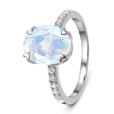 Mặt trăng hình bầu dục cắt bằng vàng trắng 14K với nhẫn CZ Nhẫn đính hôn cho phụ nữ Nhẫn kỷ niệm