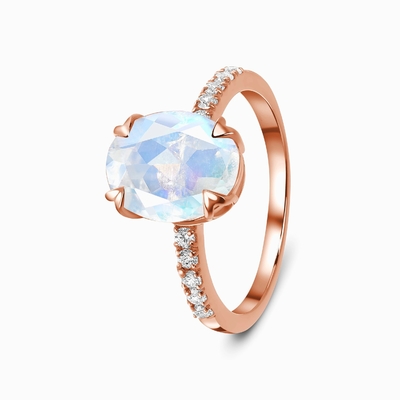 Mặt trăng hình bầu dục cắt bằng vàng trắng 14K với nhẫn CZ Nhẫn đính hôn cho phụ nữ Nhẫn kỷ niệm