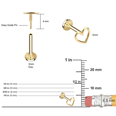 Vàng 14K có đường viền trái tim có ren phẳng trở lại hoa tai đinh tán đinh tán khuyên tai Đồ trang sức