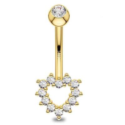 Trang sức cơ thể bằng vàng 14K Trái tim rỗng CZ Vòng đeo bụng 14G Vòng rốn
