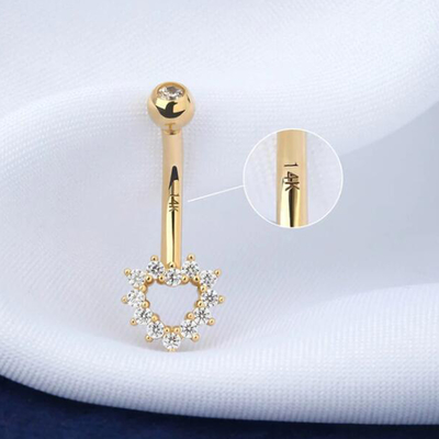 Trang sức cơ thể bằng vàng 14K Trái tim rỗng CZ Vòng đeo bụng 14G Vòng rốn