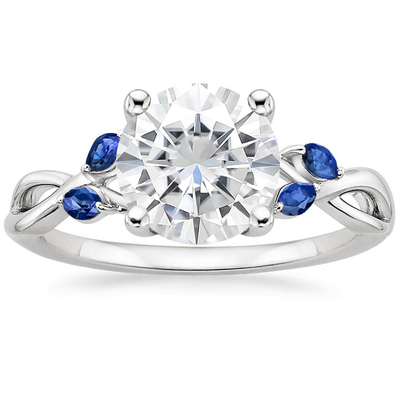 Marquise Cut Nhẫn cưới màu xanh Moissanite Vàng trắng 18K với Trang sức nữ kim cương Lab Grown