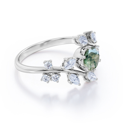 Nhẫn mã não rêu hình lục giác bông tuyết với đá Moissanites cho nữ