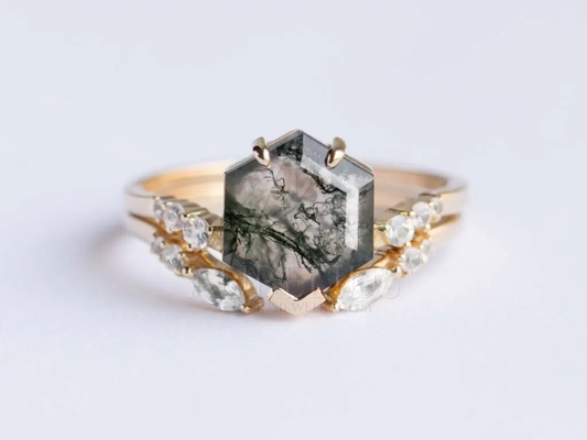 Hình Cánh Diều Đá Rêu Tự Nhiên Mã Não Đính Vintage Nghệ Thuật Quà Tặng Tình Yêu