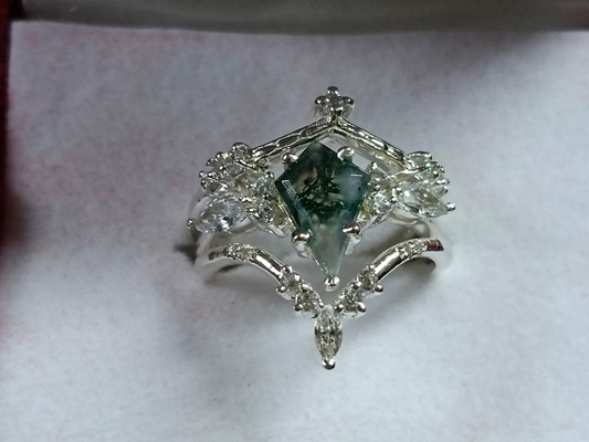Hình Cánh Diều Đá Rêu Tự Nhiên Mã Não Đính Vintage Nghệ Thuật Quà Tặng Tình Yêu