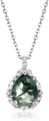 Rêu Tự Nhiên Mã Não Nữ Bạc 925 Mặt Dây Chuyền Vòng Cổ Sinh Nhật Đá Quý Xanh Cưới, Món Quà Trang Sức