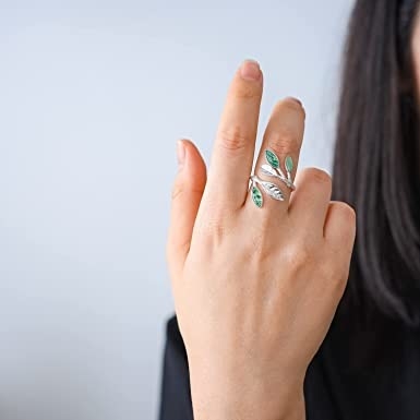 Chất Liệu Bạc 925 Hầu Tước Hình Ngọc Aventurine Mở Lá Nhẫn Lá Olive Nhẫn Đồ Trang Sức Quà Tặng Độc Đáo Cho Wo
