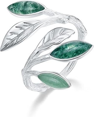 Chất Liệu Bạc 925 Hầu Tước Hình Ngọc Aventurine Mở Lá Nhẫn Lá Olive Nhẫn Đồ Trang Sức Quà Tặng Độc Đáo Cho Wo