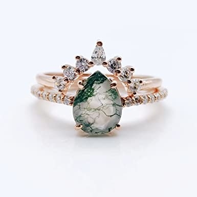 Hình Chiếc Lá Bạc 925 Trung Tâm Đính Đá Cô Dâu Mossagate Nhẫn Đính Hôn
