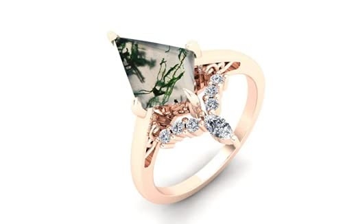 Hình Cánh Diều Đá Rêu Tự Nhiên Mã Não Đính Vintage Nghệ Thuật Quà Tặng Tình Yêu