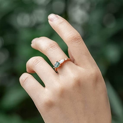 Nhẫn mã não rêu xanh chính hãng, nhẫn nữ đẹp bằng đá quý