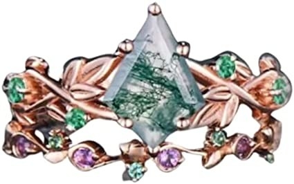 Vàng Hồng Nguyên Khối 1.25ct Lấy Cảm Hứng Từ Tự Nhiên Cụm Trang Sức Mã Não Rêu Ngọc Lục Bảo Thủy Sinh