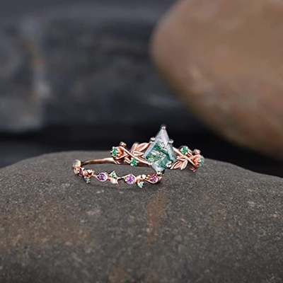 Vàng Hồng Nguyên Khối 1.25ct Lấy Cảm Hứng Từ Tự Nhiên Cụm Trang Sức Mã Não Rêu Ngọc Lục Bảo Thủy Sinh
