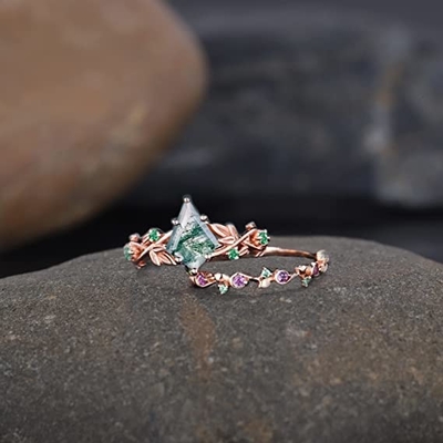 Vàng Hồng Nguyên Khối 1.25ct Lấy Cảm Hứng Từ Tự Nhiên Cụm Trang Sức Mã Não Rêu Ngọc Lục Bảo Thủy Sinh