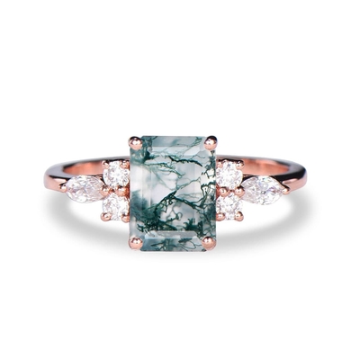 Vintage Green Gemstone Snowdrift Cluster Nhẫn cưới Mã não rêu tự nhiên
