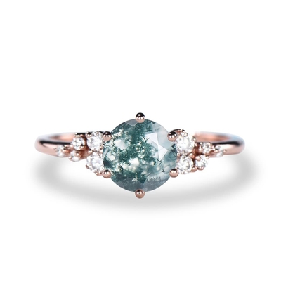 Vintage Green Gemstone Snowdrift Cluster Nhẫn cưới Mã não rêu tự nhiên