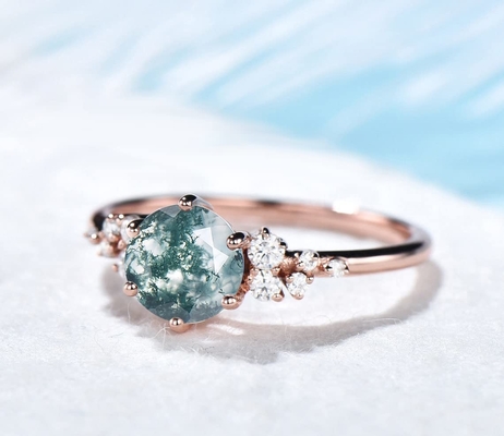 Vintage Green Gemstone Snowdrift Cluster Nhẫn cưới Mã não rêu tự nhiên