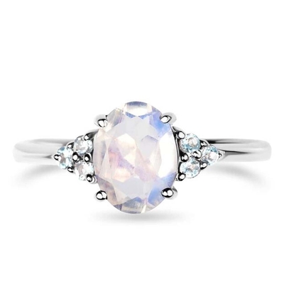 Chất Liệu Bạc 925 Cầu Vồng Đá Mặt Trăng Trang Sức Hình Bầu Dục Cắt Vintage Đá Mặt Trăng Nhẫn Đính Hôn Cho Nữ